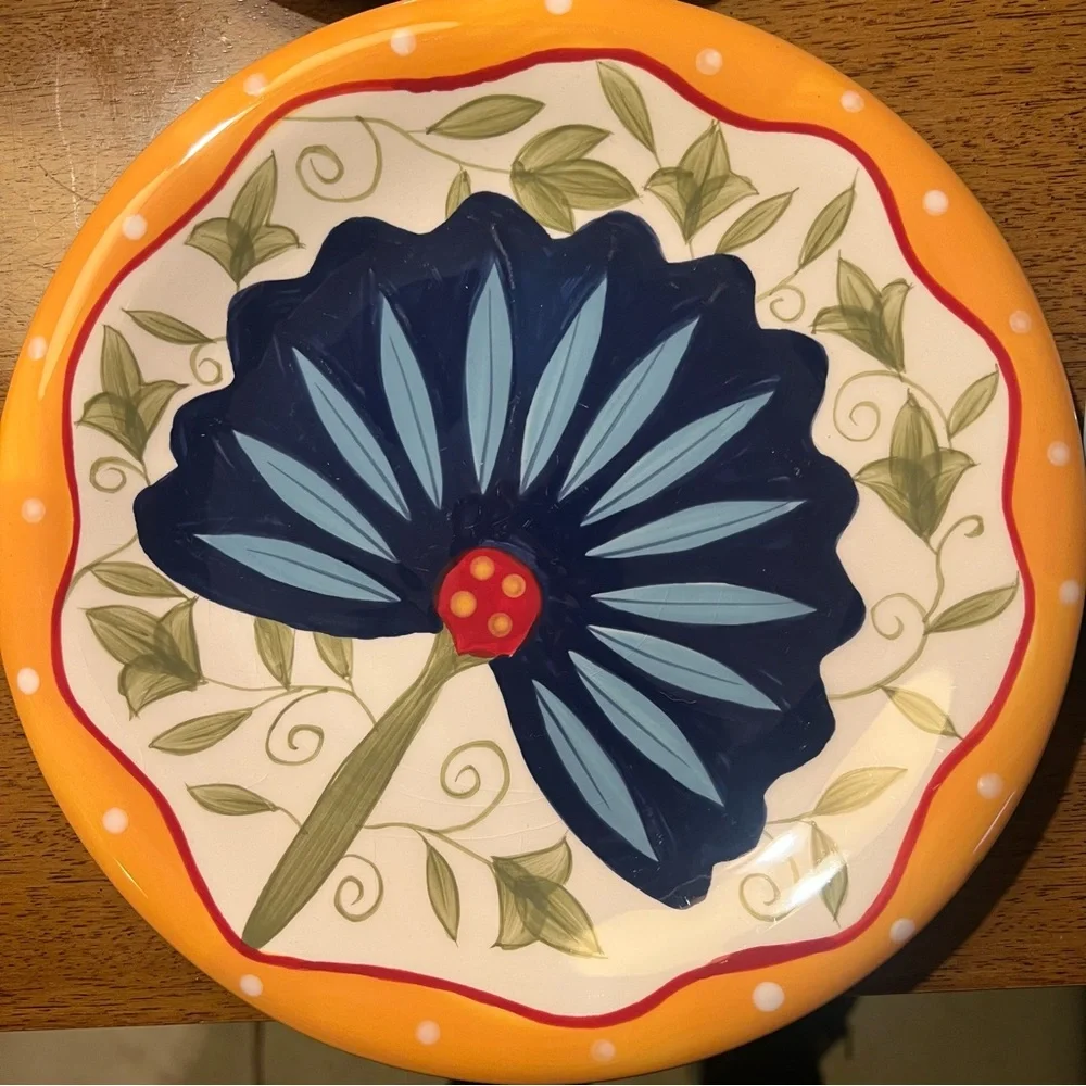 Pier 1 Imports Vintage Floral Earthenware Salad | Bread Plates | Set 4 | 8 1/2